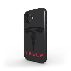 Tesla Phone Case – Glossy Black with Red Logo | Sleek Electric Car Accessory for iPhone & Android