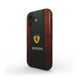 Ferrari Phone Case – Glossy Black with Red Wood-Inspired Logo Cover for iPhone & Android