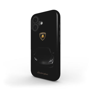 Lamborghini Phone Case – Glossy Black with Gold Bull Emblem for iPhone & Android