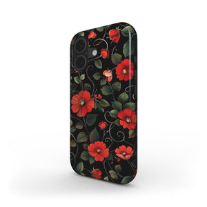 Red Floral Botanical Phone Case – Bold Flower Tough Cover