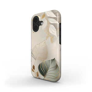 Botanical Gold Line Art Phone Case – Minimalist Leaf Design Tough Cover