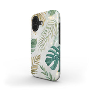Tropical Leaf Phone Case – Watercolor Botanical Cover in Green & Gold