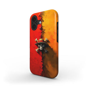 One Piece Luffy Skull Phone Case – Red & Gold Abstract Pirate Design