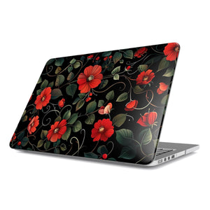 Red Floral Botanical MacBook Case – Dark Bold Flower Laptop Cover