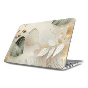 Gold Botanical Line Art MacBook Case – Minimalist Leaf Design Cover