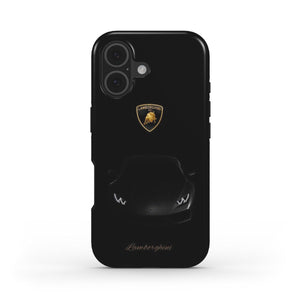 Lamborghini Phone Case – Glossy Black with Gold Bull Emblem for iPhone & Android