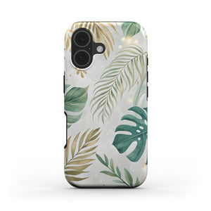 Tropical Leaf Phone Case – Watercolor Botanical Cover in Green & Gold