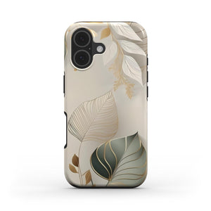 Botanical Gold Line Art Phone Case – Minimalist Leaf Design Tough Cover