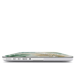Tropical Watercolor Leaf MacBook Case – Botanical Green & Gold Design