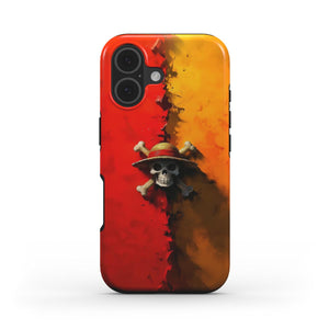 One Piece Luffy Skull Phone Case – Red & Gold Abstract Pirate Design