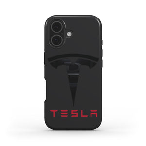 Tesla Phone Case – Glossy Black with Red Logo | Sleek Electric Car Accessory for iPhone & Android